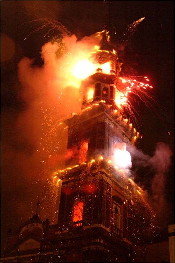 The Carmine bell tower surrounded by fireworks