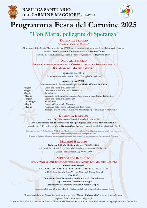 The religious program of the festival in honor of Our Lady of Mount Carmel